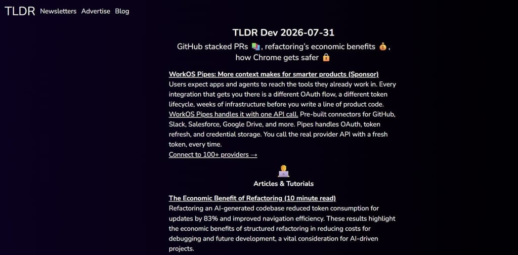 Skjermbilde av nyhetsbrevet TLDR Web Dev