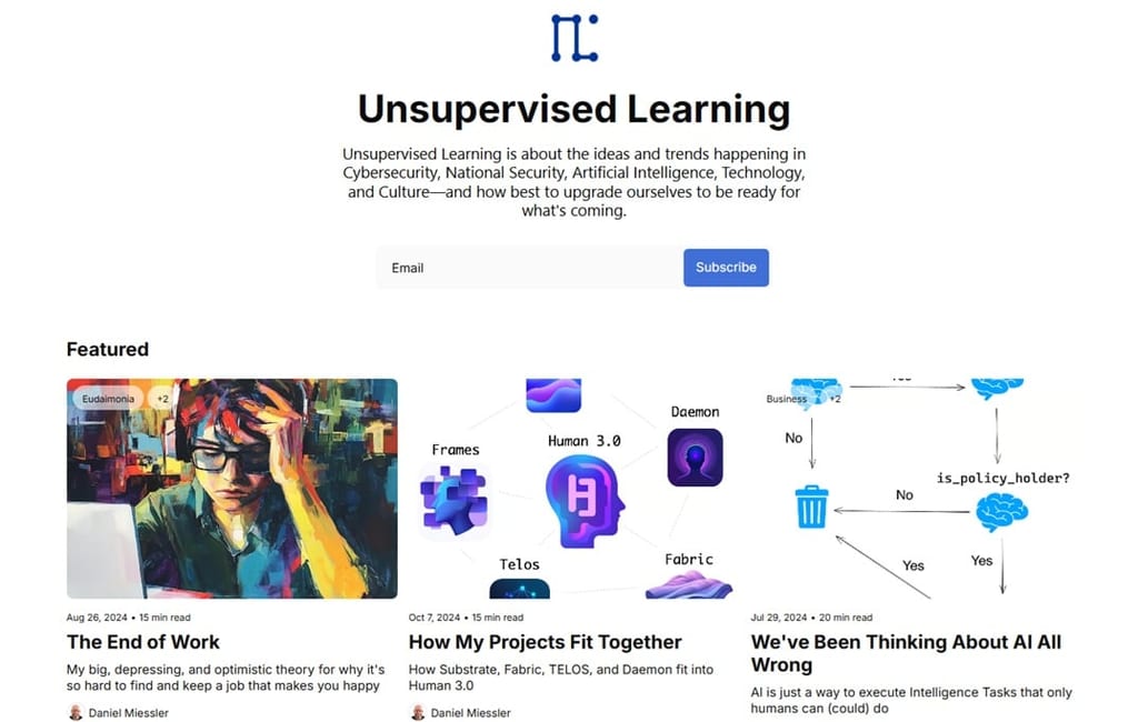 Påmeldingssiden for nyhetsbrevet Unsupervised Learning