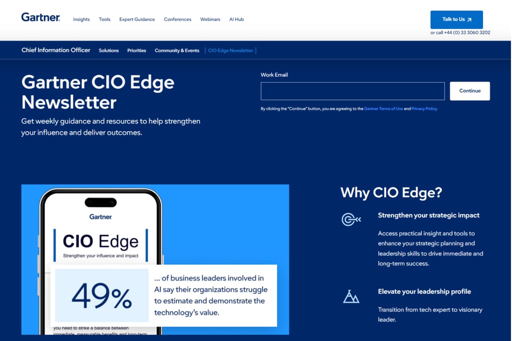 CIO Edge-registreringsside med vekt på strategisk påvirkning, lederegenskaper og verdien av kunstig intelligens