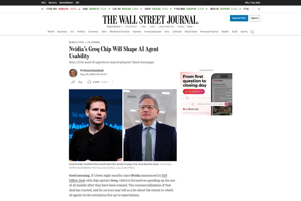 CIO Journal-artikkel om Nvidia-, Groq-brikker og AI-agenter i virksomheten