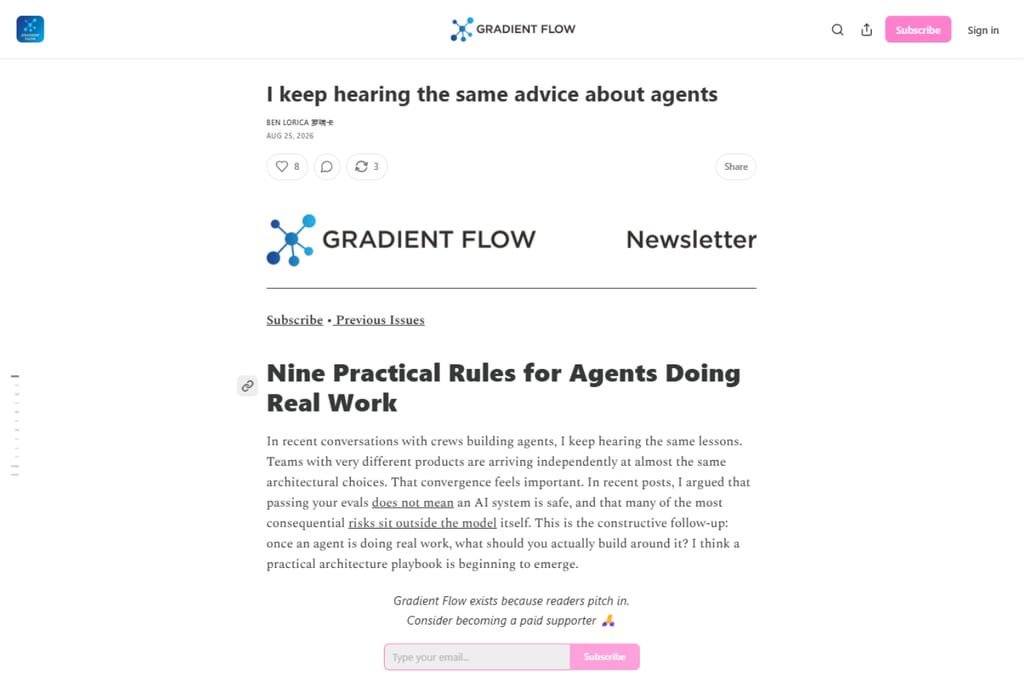 Gradient Flow-artikkel som beskriver ni praktiske regler for AI-agenter på jobb