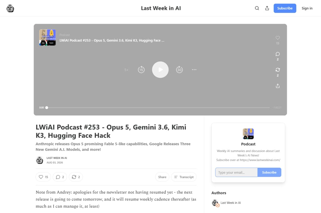 Nyhedsbrevssiden Last Week in AI med en podcast-episode og tilmelding via e-mail