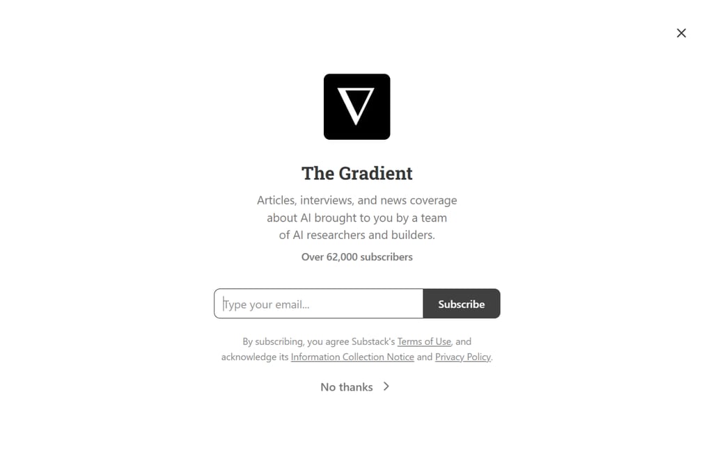 Abonnementside for nyhedsbrevet The Gradient med formular til tilmelding via e-mail