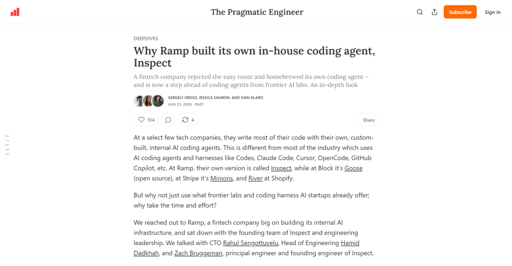 Artikkel fra Den pragmatiske ingeniøren som undersøker Ramps tilpassede AI-kodeagent