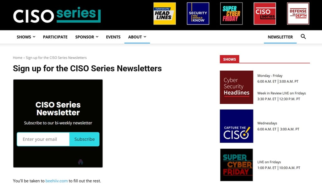 Tilmeldingssiden til CISO Series-nyhedsbrevet