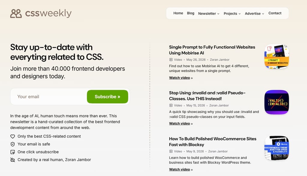 Skærmbillede af CSS Weeklys website