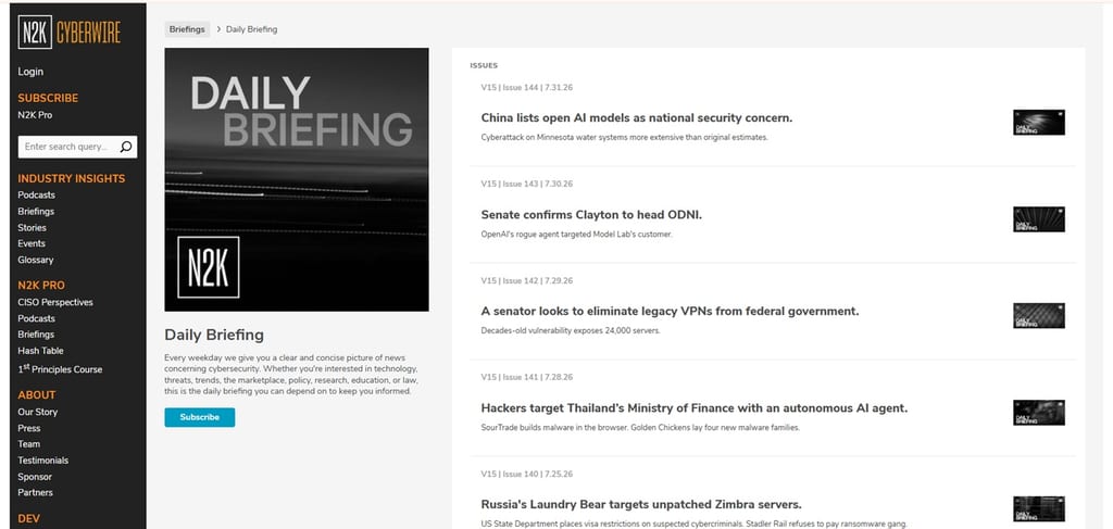 Landingssiden for CyberWire Daily Briefing-nyhedsbrevet