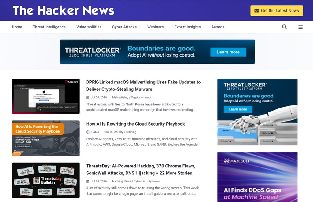 Skærmbillede af webstedet The Hacker News