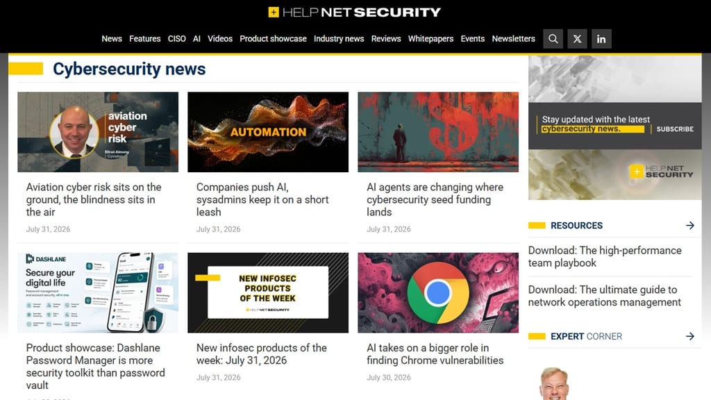 Skærmbillede af Help Net Security-websiden