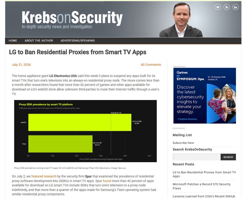 Eksempel på nyhedsbrevet Krebs on Security