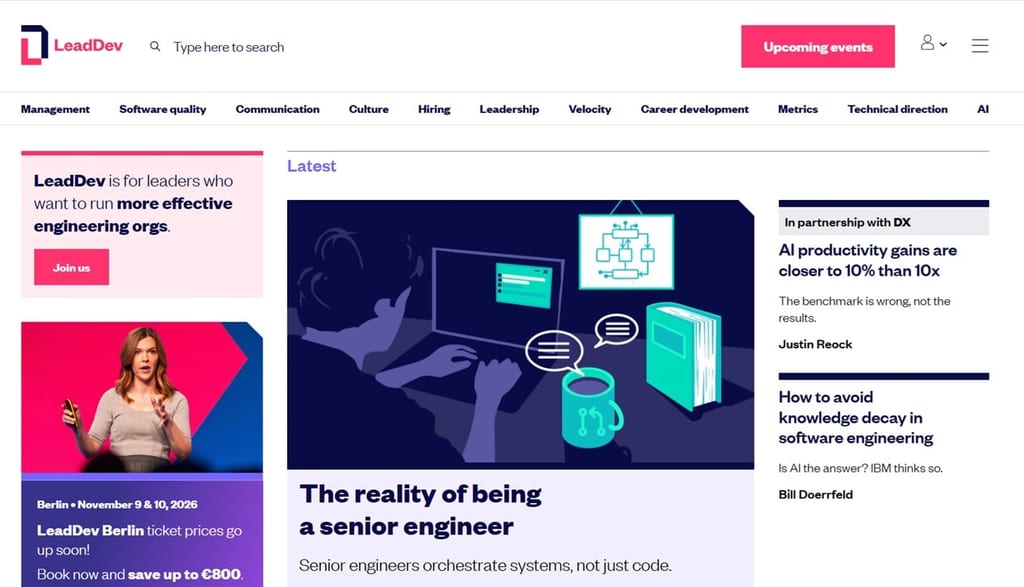Screenshot af LeadDev-websiden