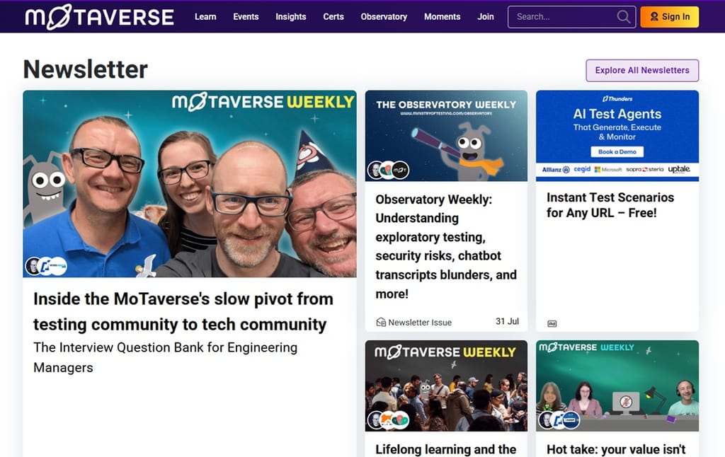 Skærmbillede af Testministeriets webside