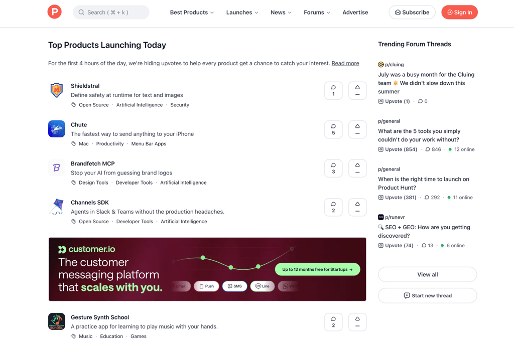 Product Hunt-tråde