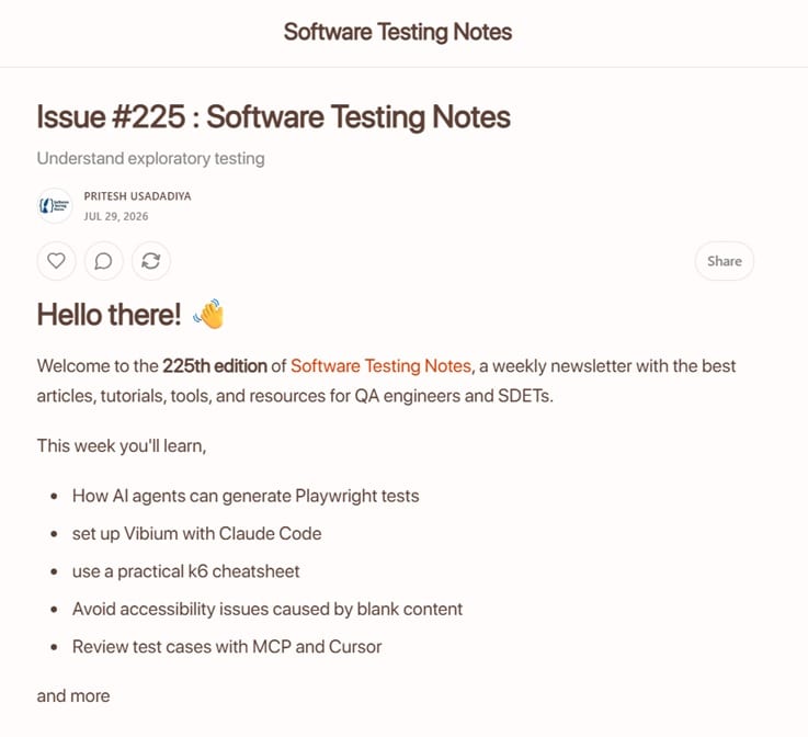 Eksempel på Software Testing Notes-nyhedsbrevet