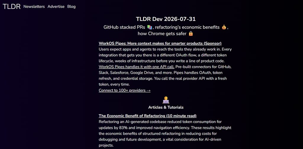 Skærmbillede af TLDR Web Dev-nyhedsbrevet