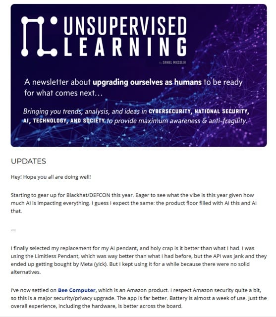 Eksempel på Unsupervised Learning-nyhedsbrevet
